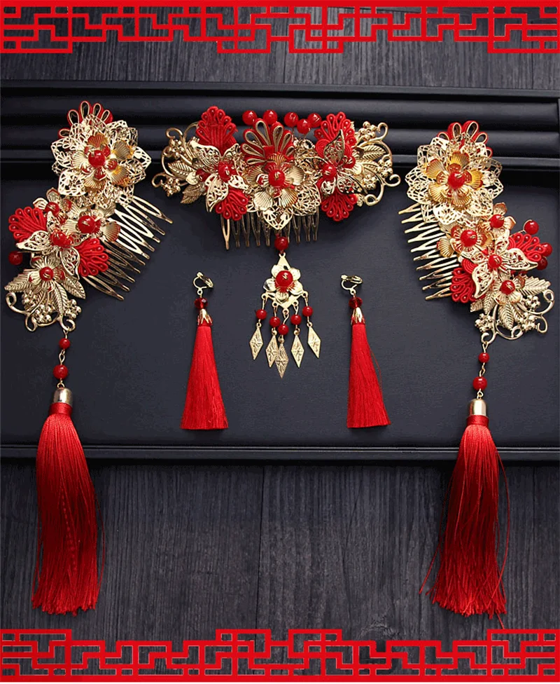 Title 1, Accessoires de cheveux de mariée chinoise rouge...