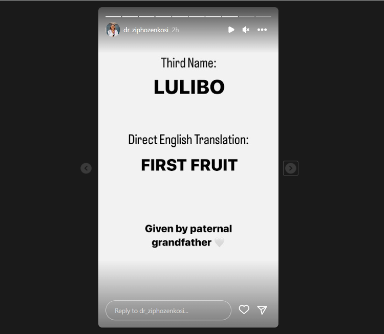 Screenshot from Dr Ziphozenkosi's Insta stories.