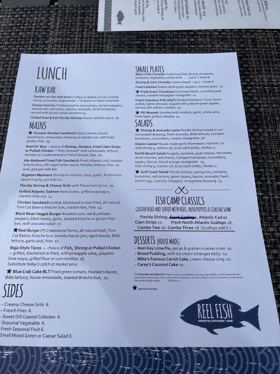 Reel Fish Coastal Kitchen + Bar gluten-free menu