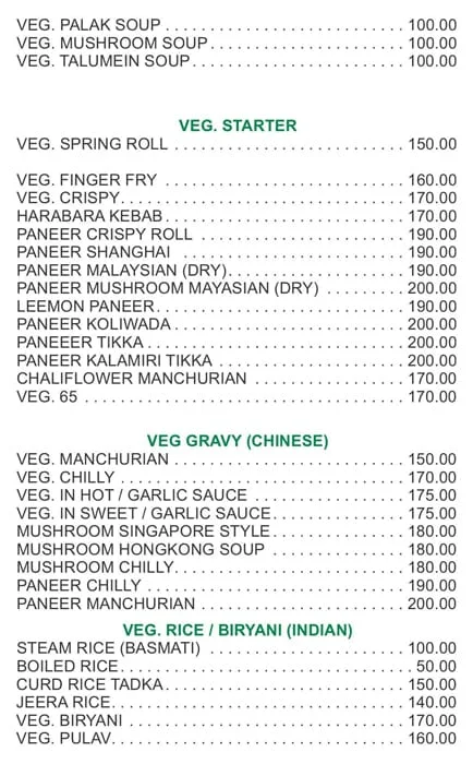 Hotel Ashirwad menu 