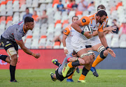 Uzair Cassiem of Toyota Cheetahs and Bobby De Wee of Southern Kings during the Guinness Pro14 2017/18 game between the Cheetahs and the Kings at Toyota Stadium in Bloemfontein, Free State on January 20 2018.