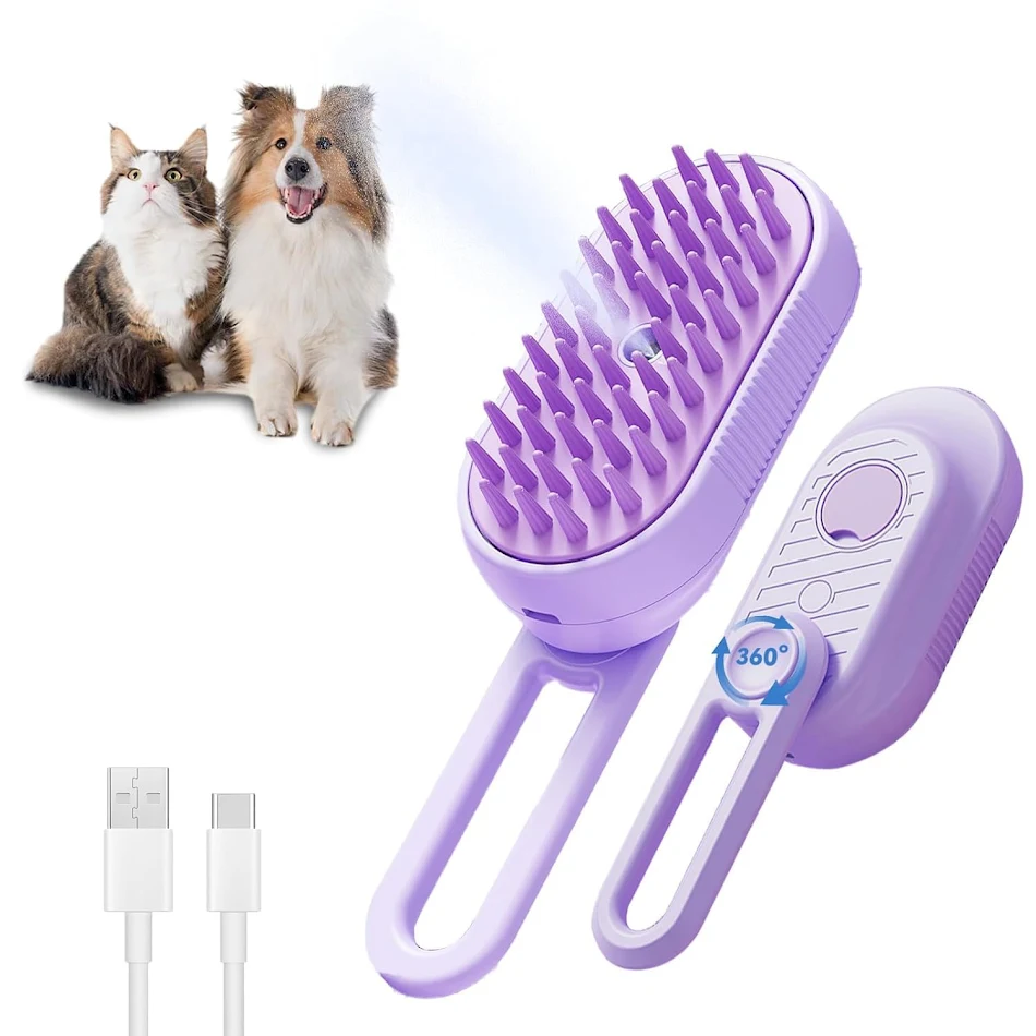 Cepillo de vapor para gatos 3 en 1 Elimina el pelo suelto, limpia y relaja a tu mascota. Cepillo de spa para perros y gatos con mango plegable.