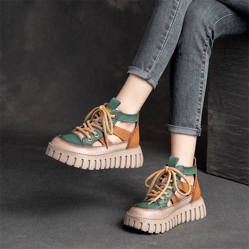 Title 6, Retro Lace-up Casual Fashion Thick Sandals Wome...