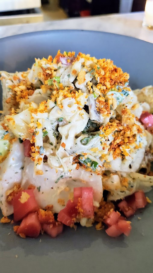 Portland Dining Month 2020 at Canard Roasted cabbage salad with ranch, cheddar, rhubarb and breadcrumbs