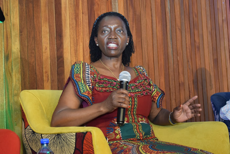 Narc Party Leader Martha Karua speaking during a workshop on safeguarding the digital space ahead of Kenya's 2022 Elections at Media Lab, Nairobi on November 8, 2021