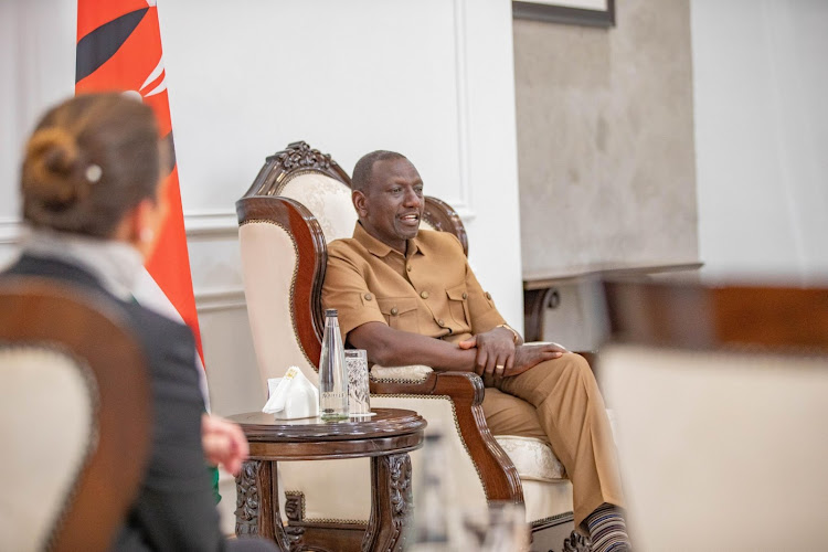 President William Ruto when he hosted Princess Zahra Aga Khan at the State House, Nairobi on February 16, 2024.