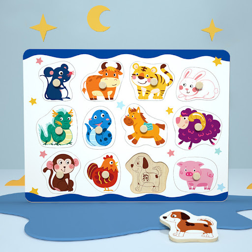 Title 6, 3D Puzzles Cartoon Animals Montessori Wooden Pu...
