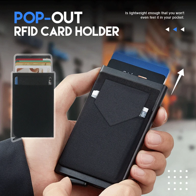 Metal Credit Card Holder Smart Wallet with RFID Blocking. Securely holds your cards, slim design, and provides quick acc