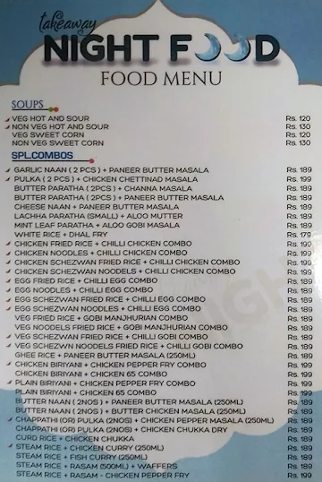 Night Food menu 