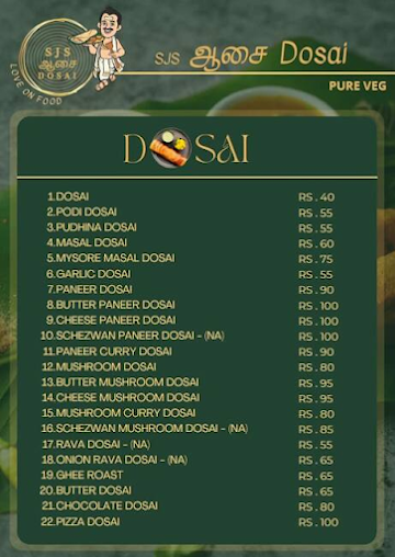 Sjs Aasai Dosai menu 