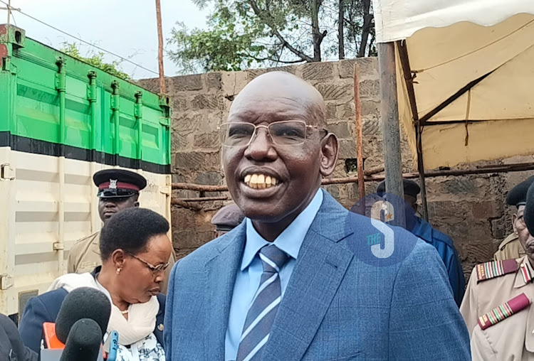 Education Principal Secretary Belio Kipsang arrives at the Westlands subcounty containers, Nairobi, on November 6, 2023