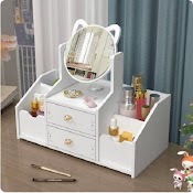 Tủ Đựng Mỹ Phẩm, Đồ Trang Sức Kèm Gương Mèo Cực Yêu - Tủ Mini Để Bàn - Tủ Mini Đa Năng