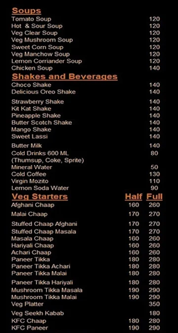 Chicken Singh menu 