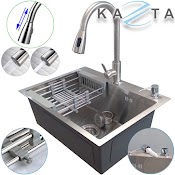 Combo Chậu Rửa Chén Bát Cao Cấp Kazta Kz - Cb6045Dr Inox Gồm: Chậu Rửa Chén, Vòi Rửa Chén Nóng Lạnh Và Phụ Kiện Kèm Theo