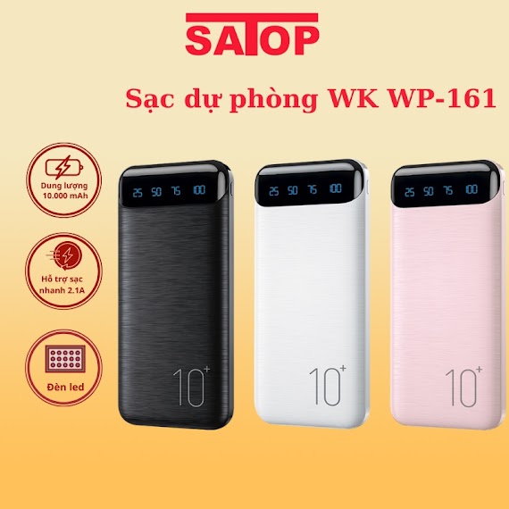 Cục Xạc Sạc Dự Phòng 10000 Mah Wk Wp - 161 Pin Dự Phòng Sạc Nhanh Chính Hãng Mini Cute Nhiều Màu Lựa Chọn Satop