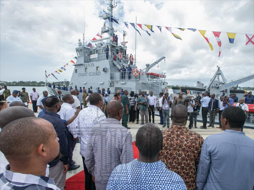 President Uhuru Kenyatta officially commissions the MVDoria vessel which will be used by the Kenya Coast Guard Service, November 19, 2018. /PSCU