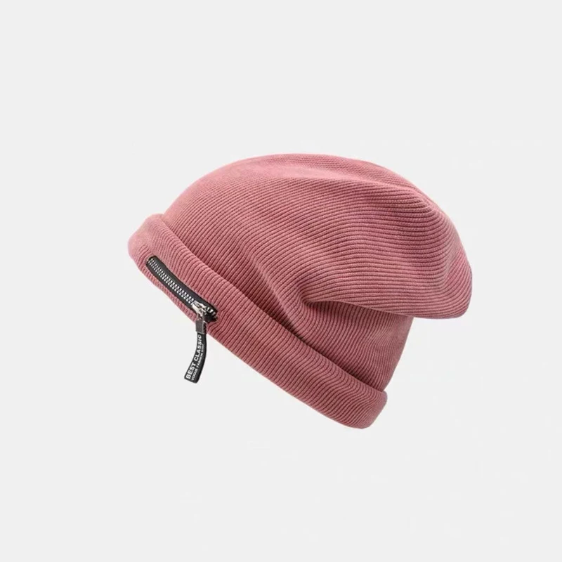 Chapéu de malha feminino outono e inverno personalidade zíper solto estilo americano