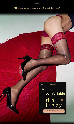 Title 5, Rear Vertical Thread Stockings with Lace Edge T...