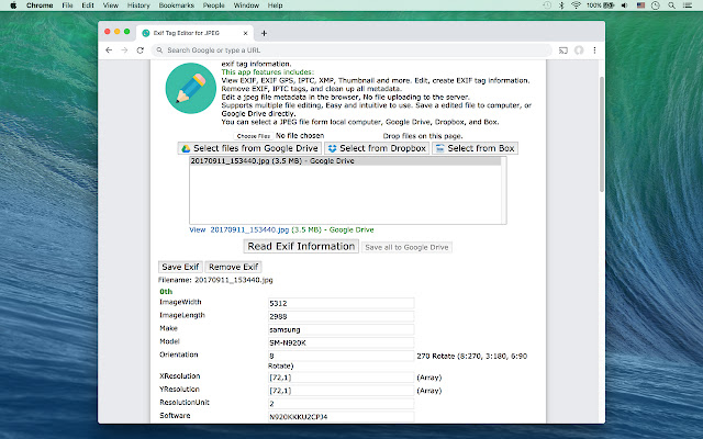 Exif Tag Editor for JPEG chrome extension