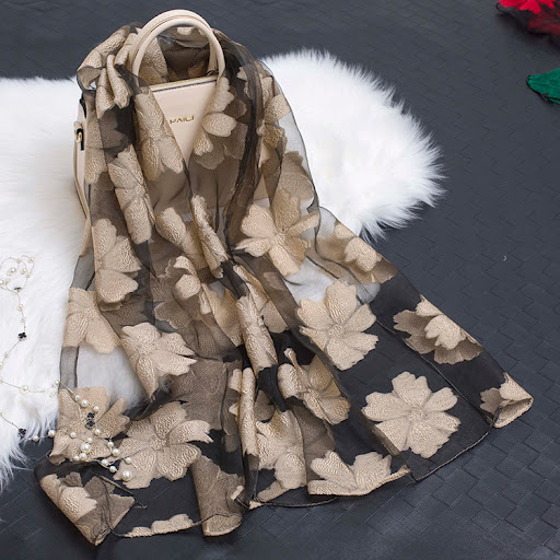 Title 9, Cut flowers hollow silk scarf simulation silk s...
