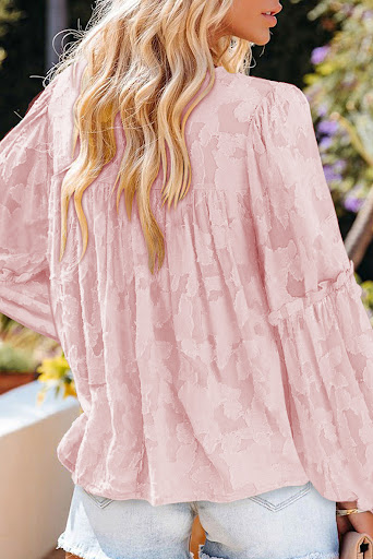 Title 15, Loose Puff Sleeve Solid Color Round Neck Pullov...