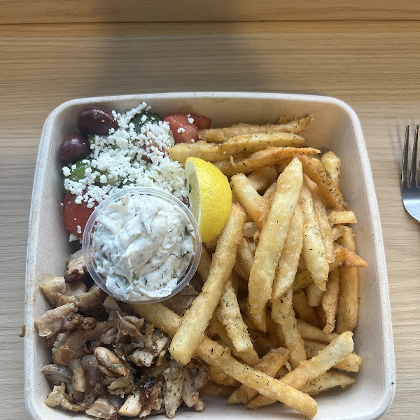 Gyro Meal Box with 1 side of Greek salad and 2 sides of fries