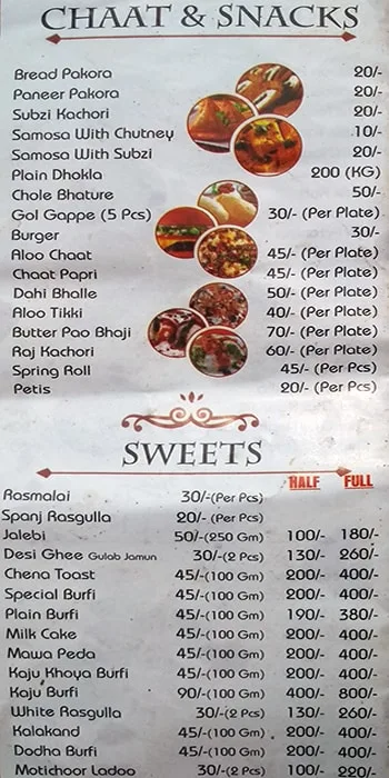 M.D Sweet & Snacks menu 