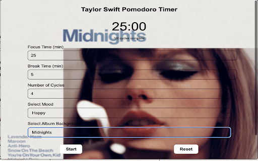 Taylor Swift Pomodoro Timer Preview 5