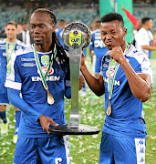 SuperSport United midfielders Reneilwe Letsholonyane and Mandla Masango.