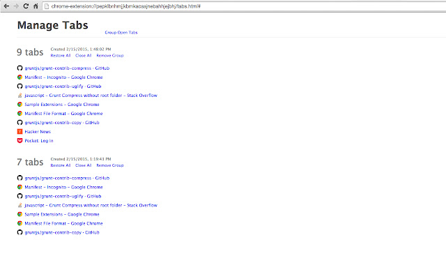 Manage Tabs chrome extension