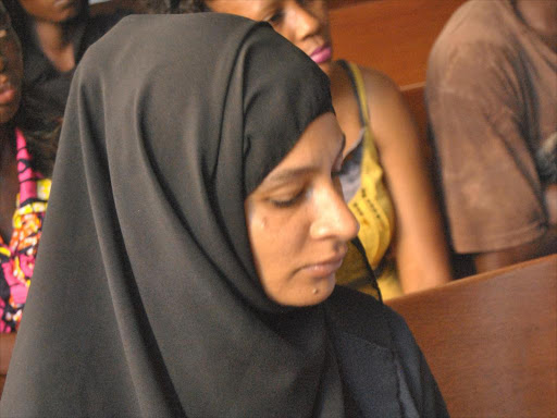 Ms. Amina Shiraz Yakub the wife of the slain Nairobi Business man Jimmy Jagatram Baburam who died on July 26 last year at Medina palms resort Watamu in a Malindi court .