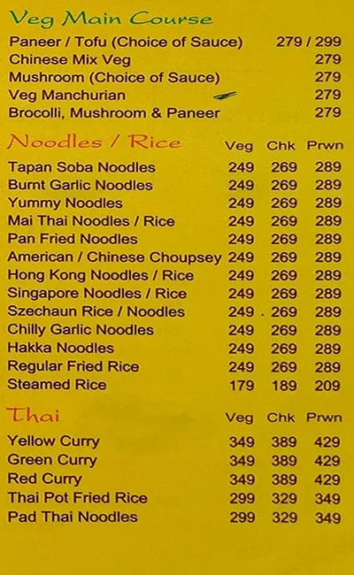 Mai Thai Resturant menu 