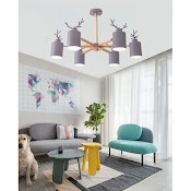 Đèn Chùm Decor Vintage Sừng Hươu 6 Tay (Các Màu) - Tặng Kèm 6 Bóng Led - Có Video - Phong Cách Bắc Âu Energy Green Light