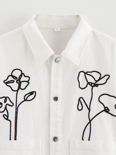Title 16, Womens Lapel Flower Embroidered Long Sleeve Ba...