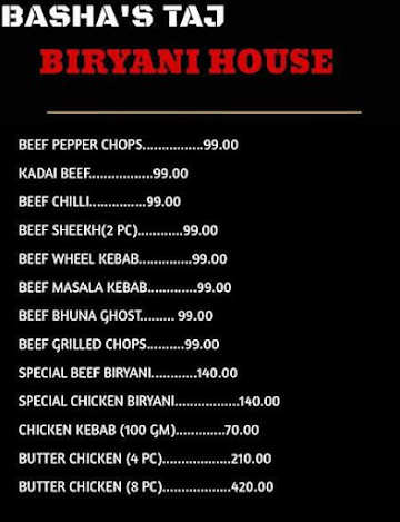 Basha's Taj Biryani House menu 