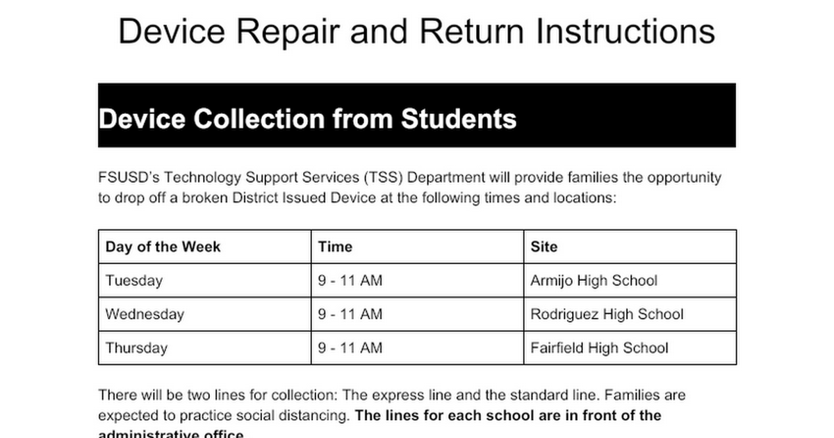 Device Repair and Return Instructions