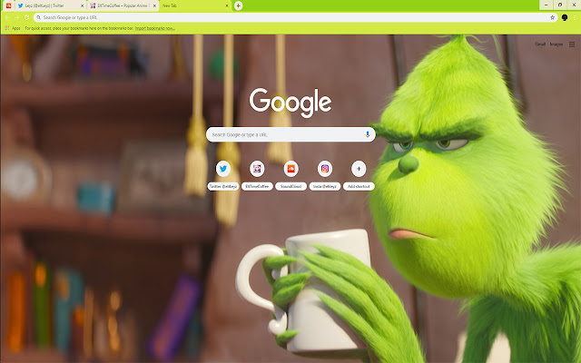 The Grinch | SAD mood with a cup of Coffee chrome extension