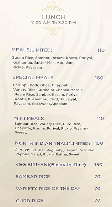 Brindhavan menu 
