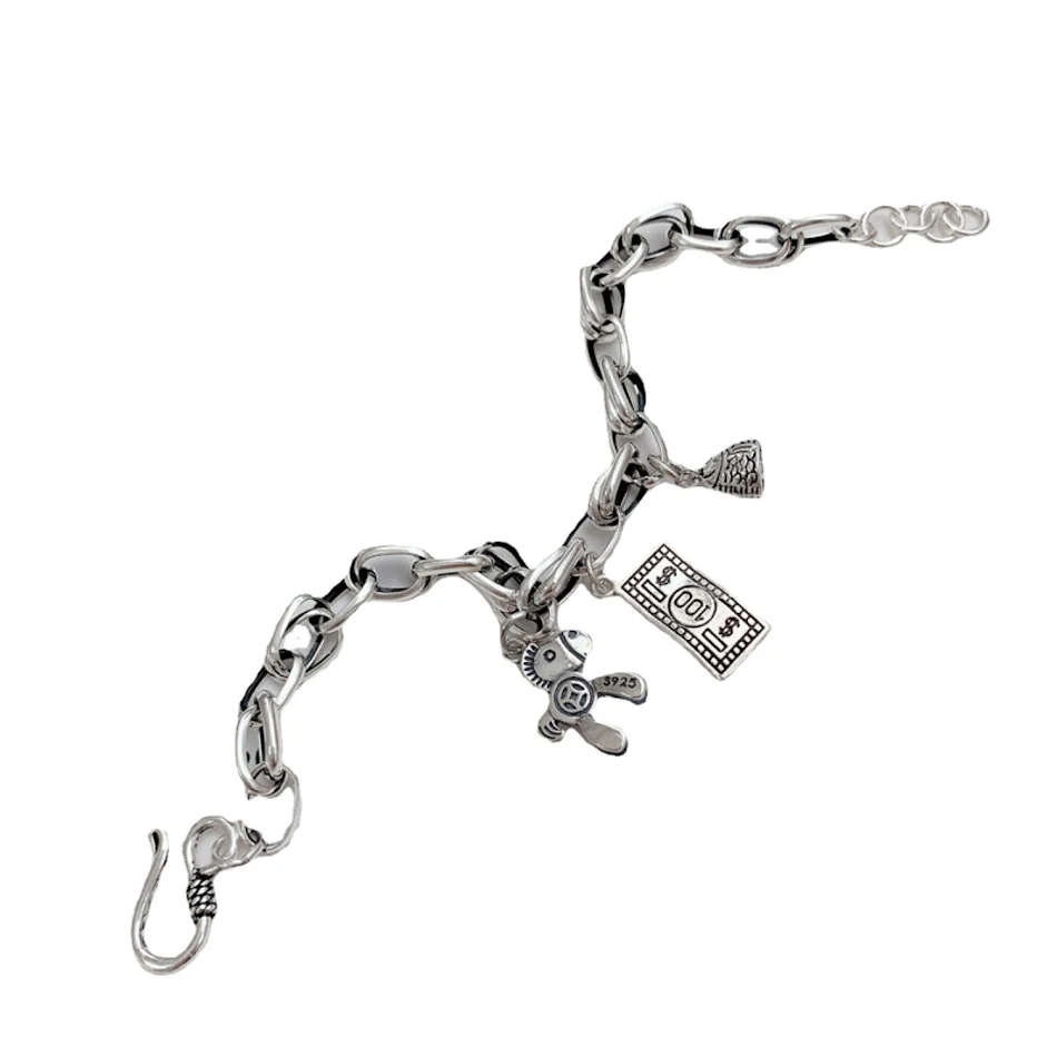 Pulseira Vintage Feminina 925 Prata Esterlina Chic Pony Coin Design Pulseira Elegante Jóia Ideal para Presentear.
