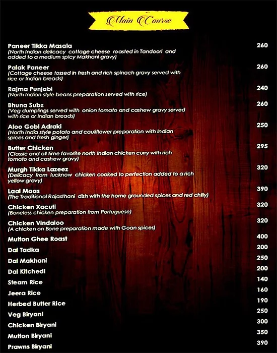 Aamaya Restaurant menu 