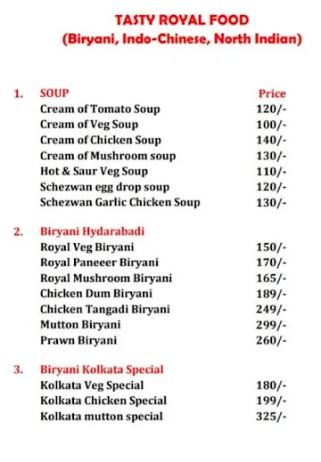 Tasty Royal Food menu 