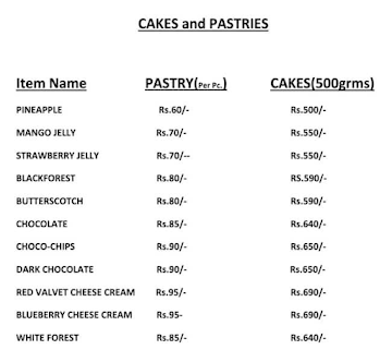 Bhatia Bakers menu 