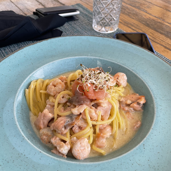 Salmon and shrimp pasta