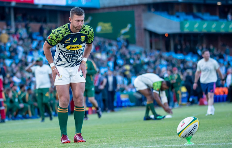 Handre Pollard during the warm-up for the Incoming Series first Test against Wales at Loftus Versfeld on July 2 2022.