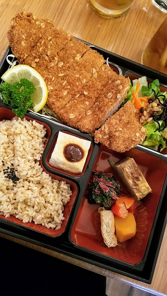 Chef Naoko's Bento Cafe - lunch of natural and organic Japanese cuisine, this is their Tonkatsu Bento with Panko Fried Carlton Pork Loin