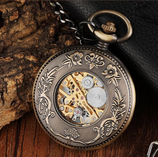 Title 3, Large Flip Mechanical Pocket Watch Roman Carved...