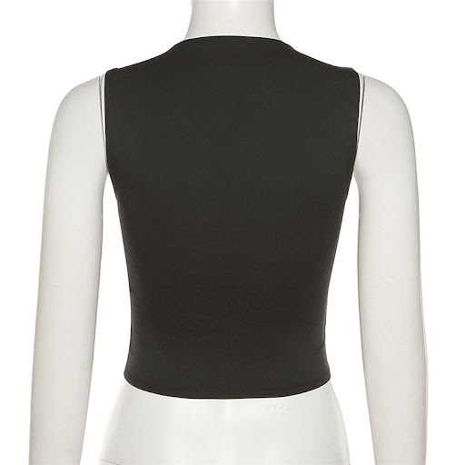 Title 11, Round Neck Sleeveless Hollow Out Navel Breathab...