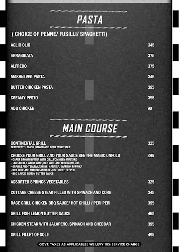 The Race menu 