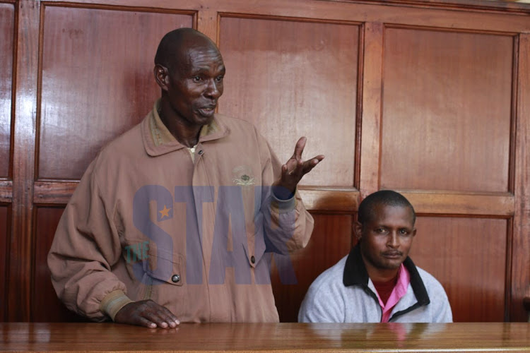 Kavivya Mwangangi and Solomon Mutava at a Milimani law court on October 25,