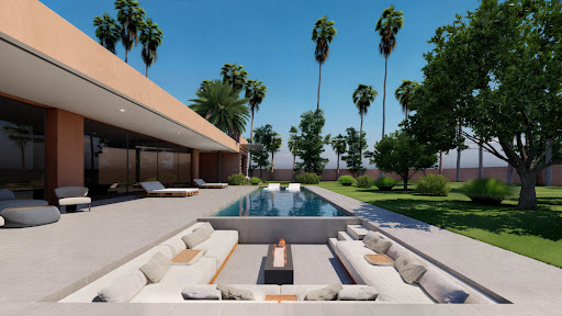 Villa purchase in Marrakesh (Morocco) - Terrace with pool and outdoor lounge